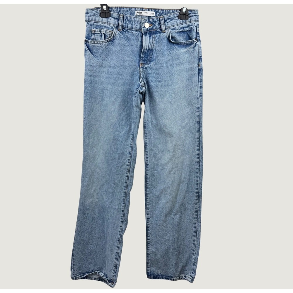 Zara Straight Leg Jeans Womens 4 Light Blue High Rise 100% Cotton Y2K 90's Denim